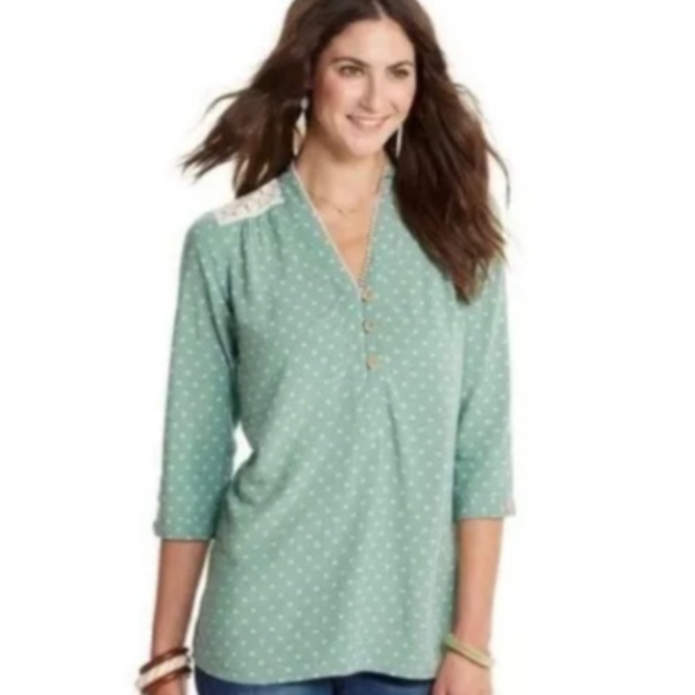 Matilda Jane Blouse Green with Polka Dots 3/4 sleeves sz M